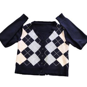 Women’s Size M | SHEIN | Cropped Button Down Argyle Pattern Sweater in Navy Blue